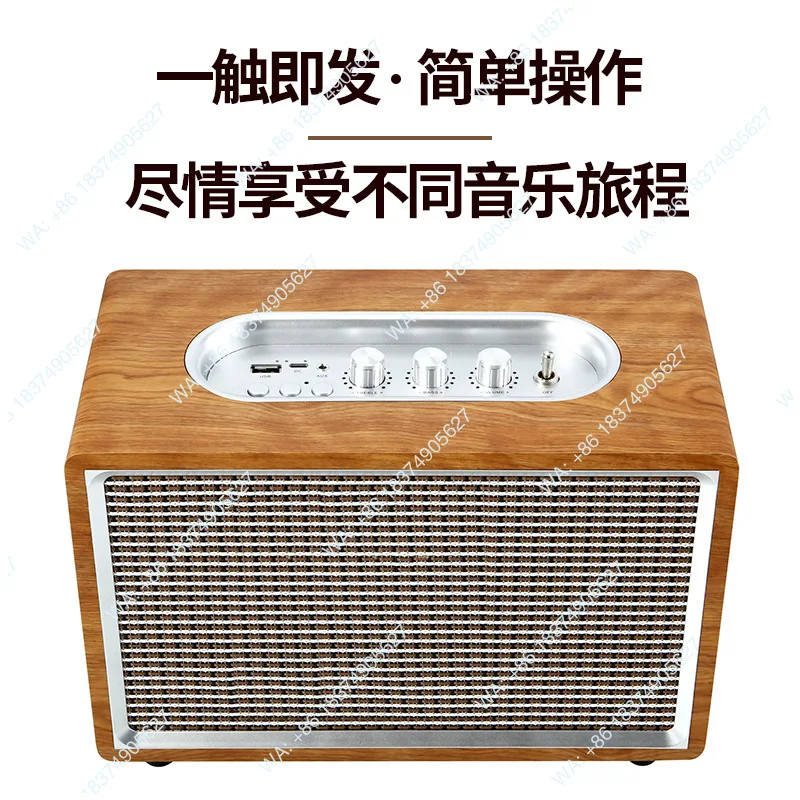 New wooden Bluetooth speaker, home desktop retro USB card bass large volume wireless retro small stereo