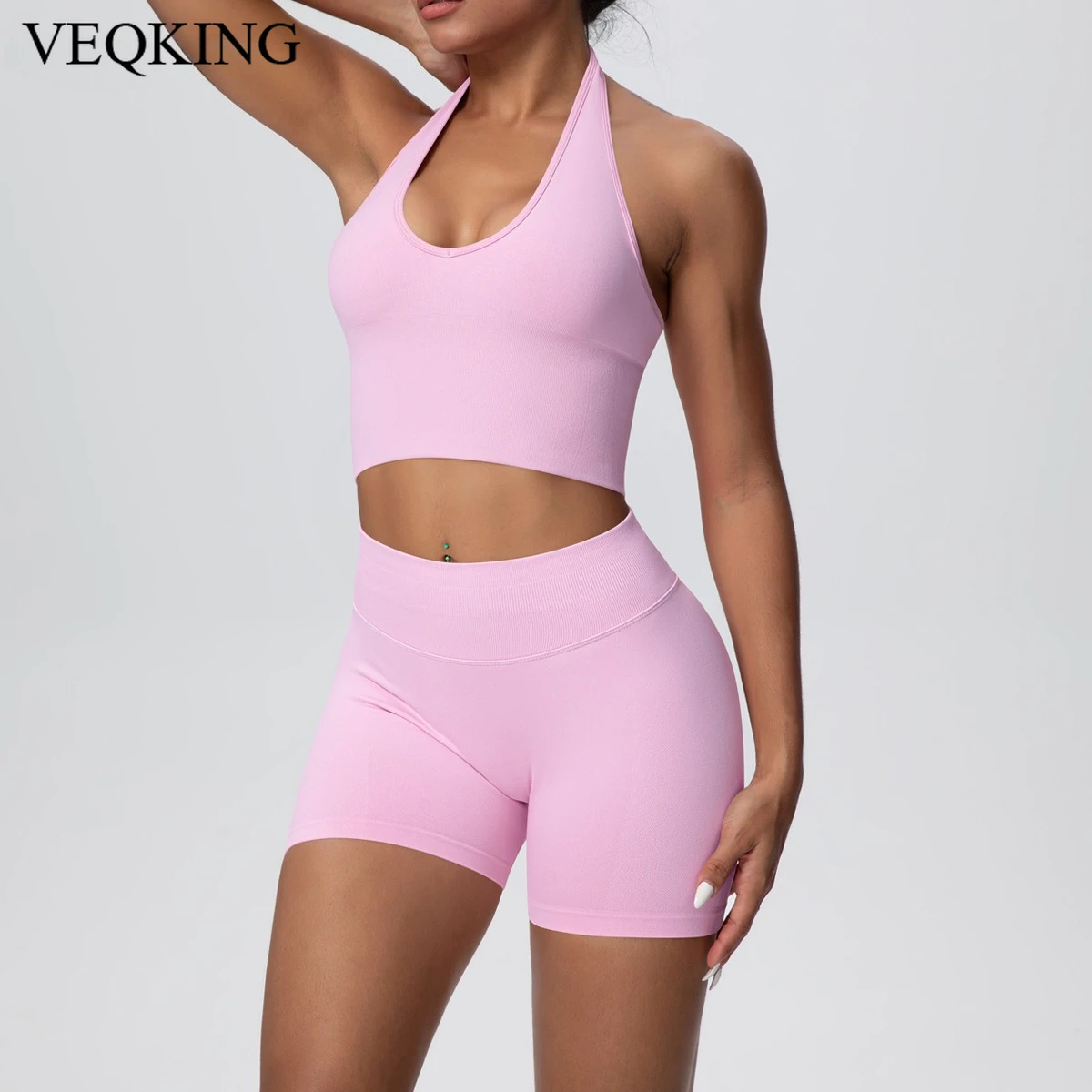 

Women's New Neck Hanging and Beautiful Back Yoga Suit Set,Quick Drying, Breathable,High Waist and Hip Lifting Fitness Bra Shorts