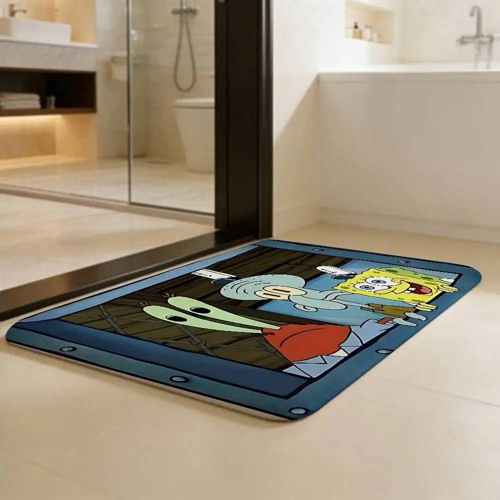 Anime S-SpongeBobes Cute Door Mat Washable Non-Slip Living Room Sofa Chairs Area Mat Kitchen Doormat Area Rug