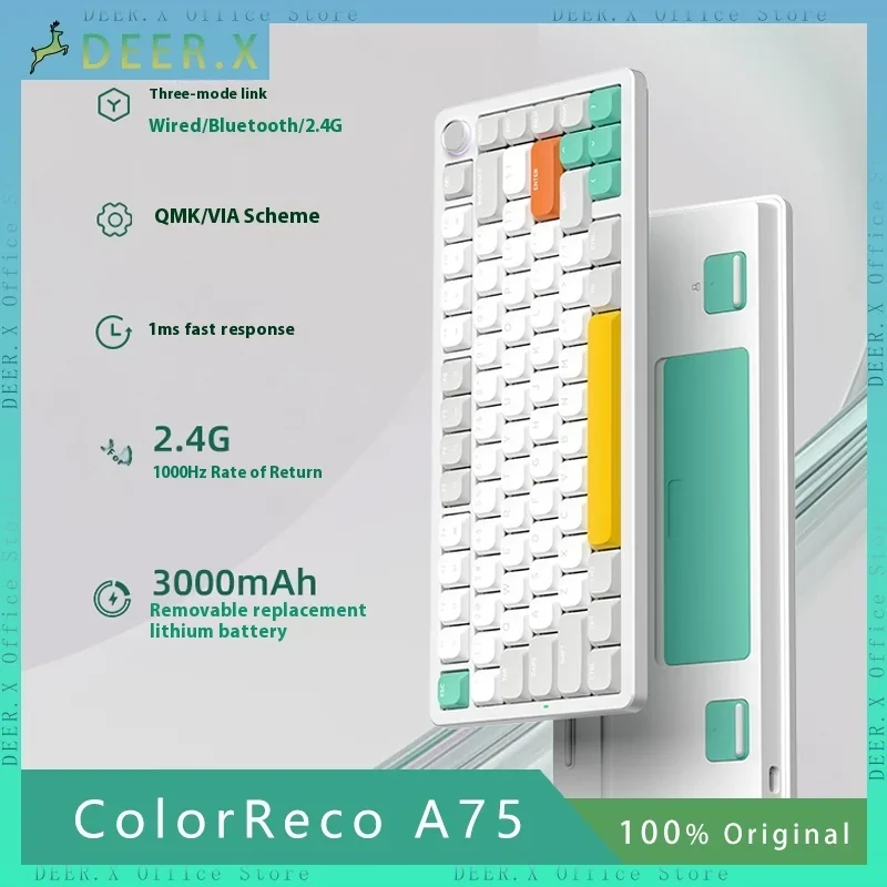 

ColorReco A75 CustomizedMechanical Keyboard Wireless Bluetooth Three Mode Kaihua Short Axis Portable Game Keyboard Laptop