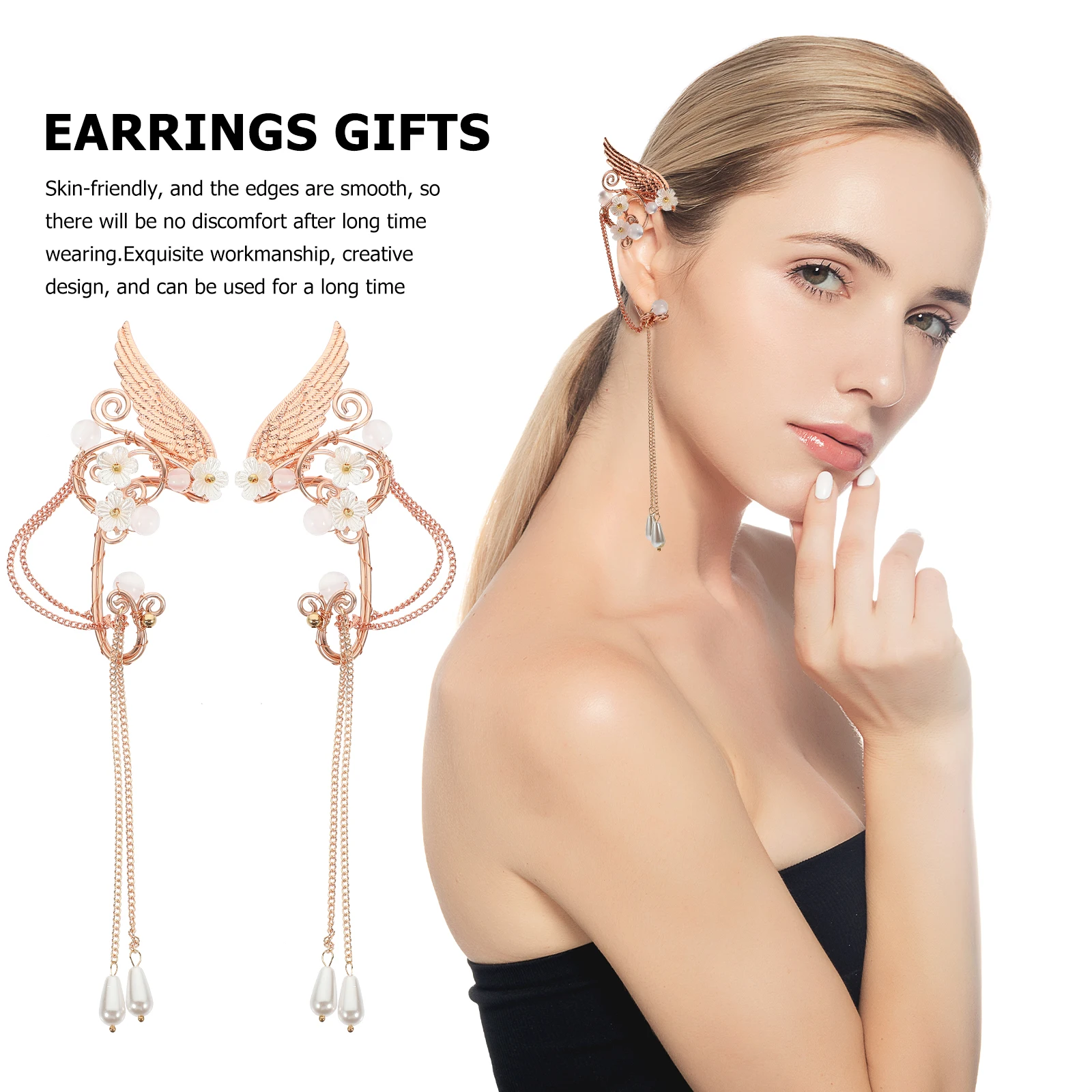 

1Pair Ear Cuff for Women Pearl Tassel Design Non Piercing Clip Earrings Fashionable Statement Ear Cuffs Jewelry for Teen Girls