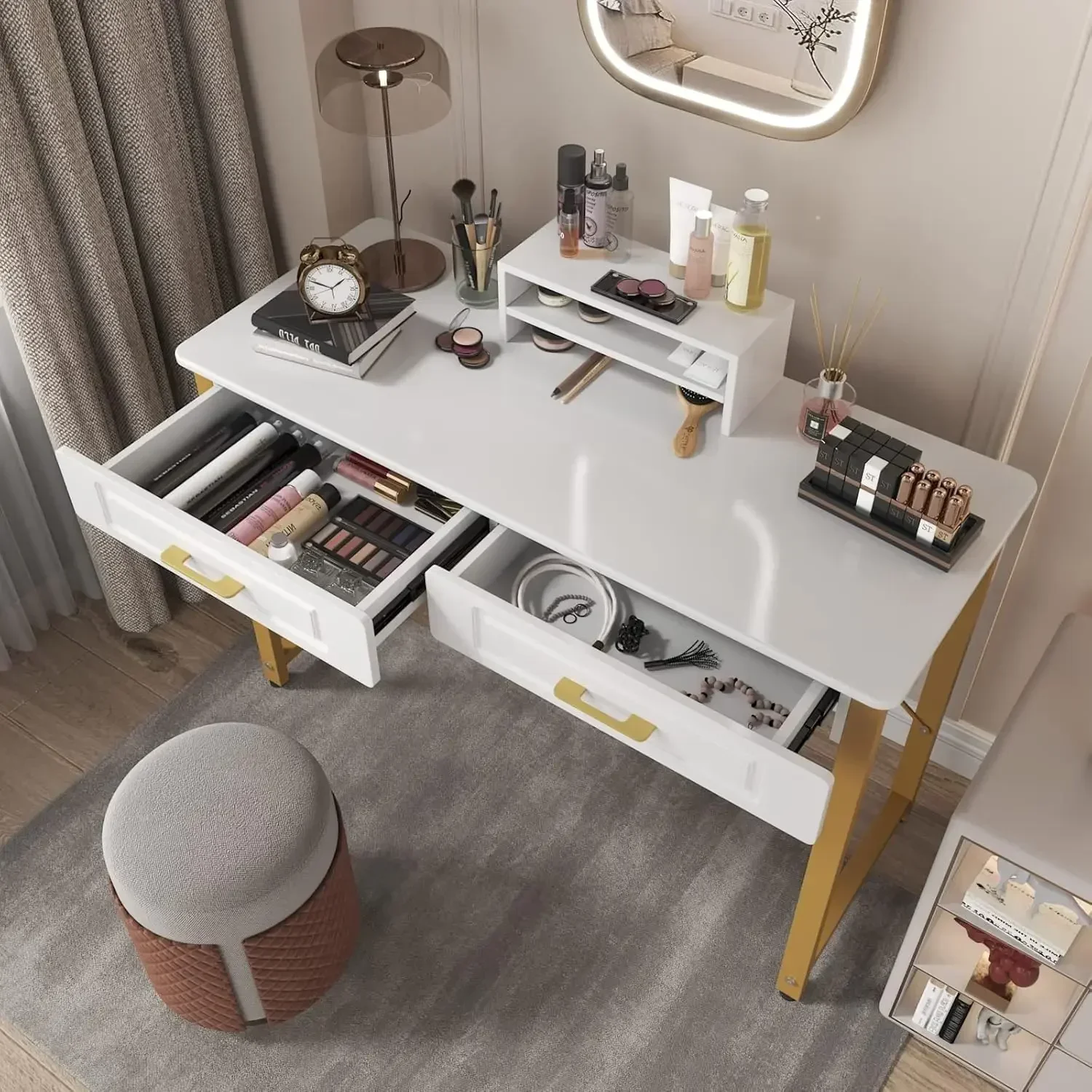 BestsellerBestsellerBestseller[Discounted Price!]Modern Makeup Vanity Desk with Glossy Desktop,Bedroom Home Office Writing Desk