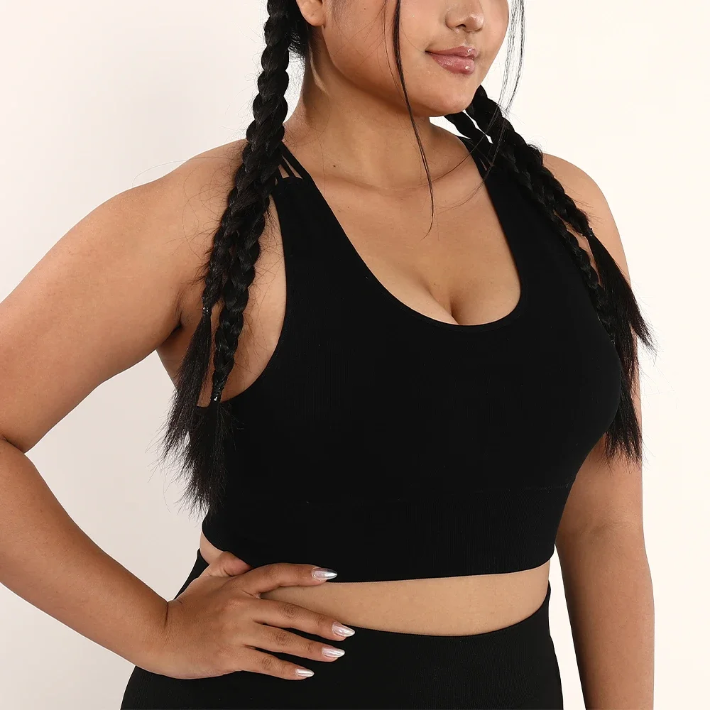 

Plus Size Seamless Back Cross Sports Bra for Women Black Camisole Sport Yoga Gym Running Workout Women's Tops 0XL-3XL