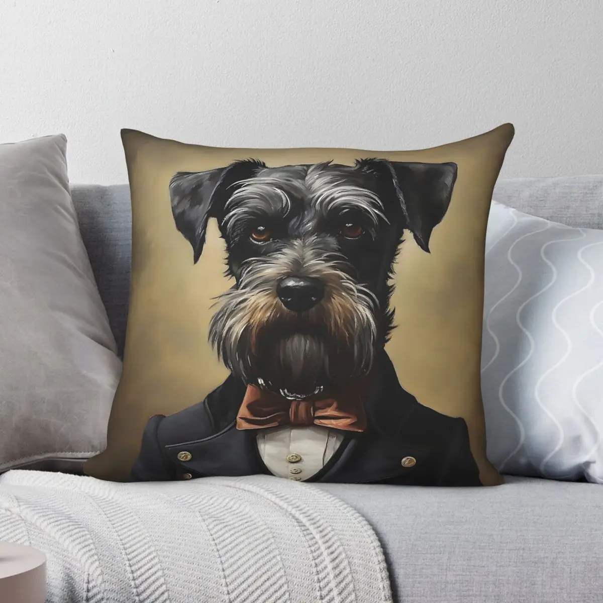 Dapper Mini Schnauzer Square Pillowcase Polyester Linen Velvet Creative Zip Decor Throw Pillow Case Bed Cushion Cover