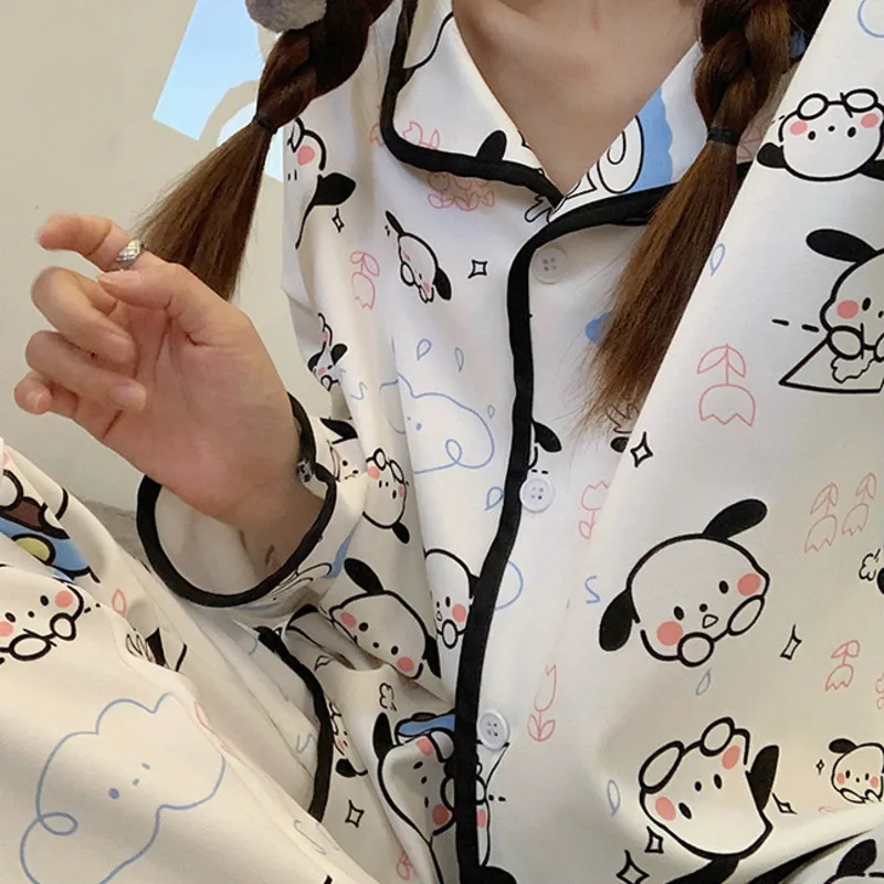 女性のためのsanrio長袖パジャマ,ナイトウェア,家のラウンジウェア,家具服,新しい春と秋,pochacco,y2k