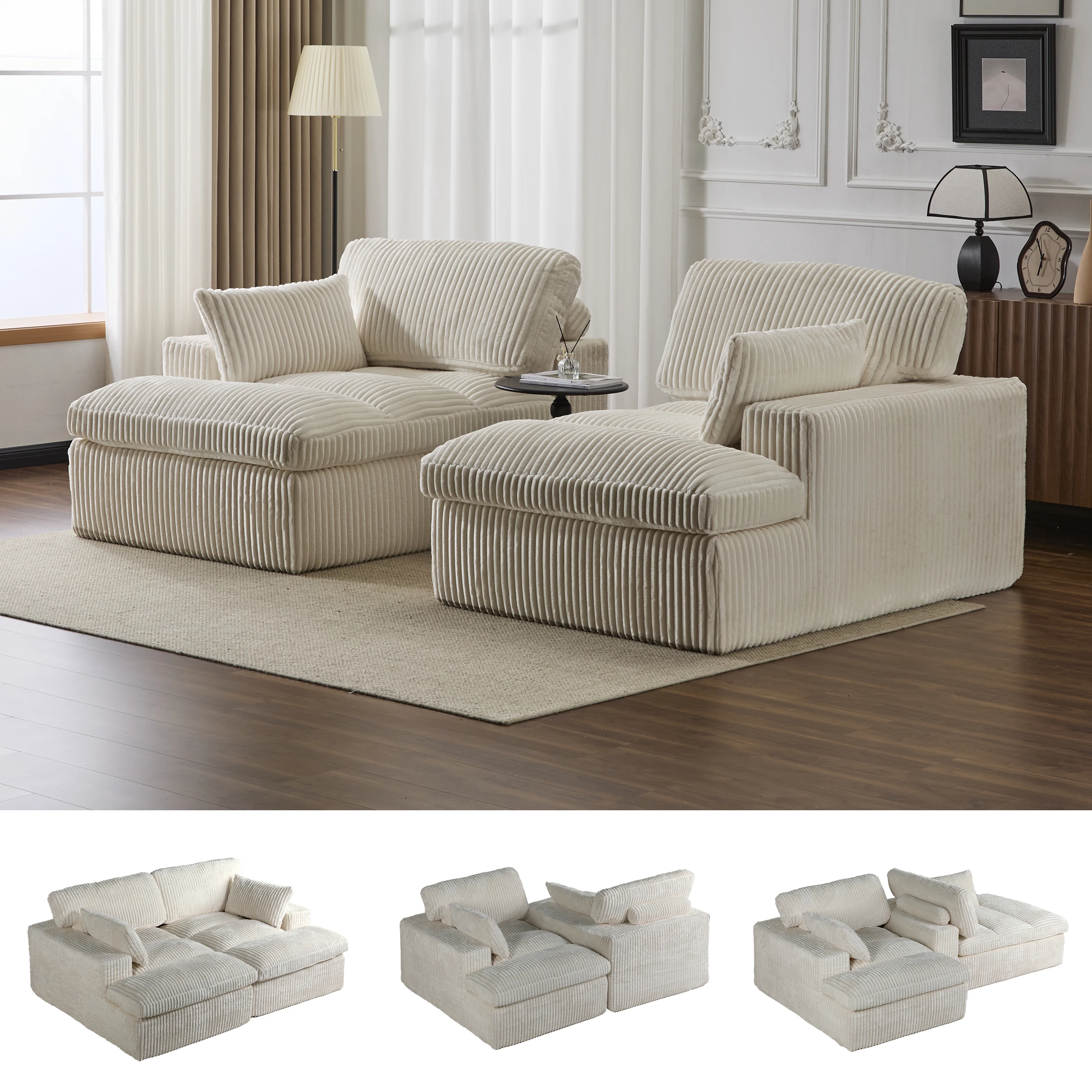Cord 2-in-1 Schlafsofa, Weißes Modernes Schlafcouch ohne Montage, Schlafsofa für Wohnzimmer, Gästezimmer