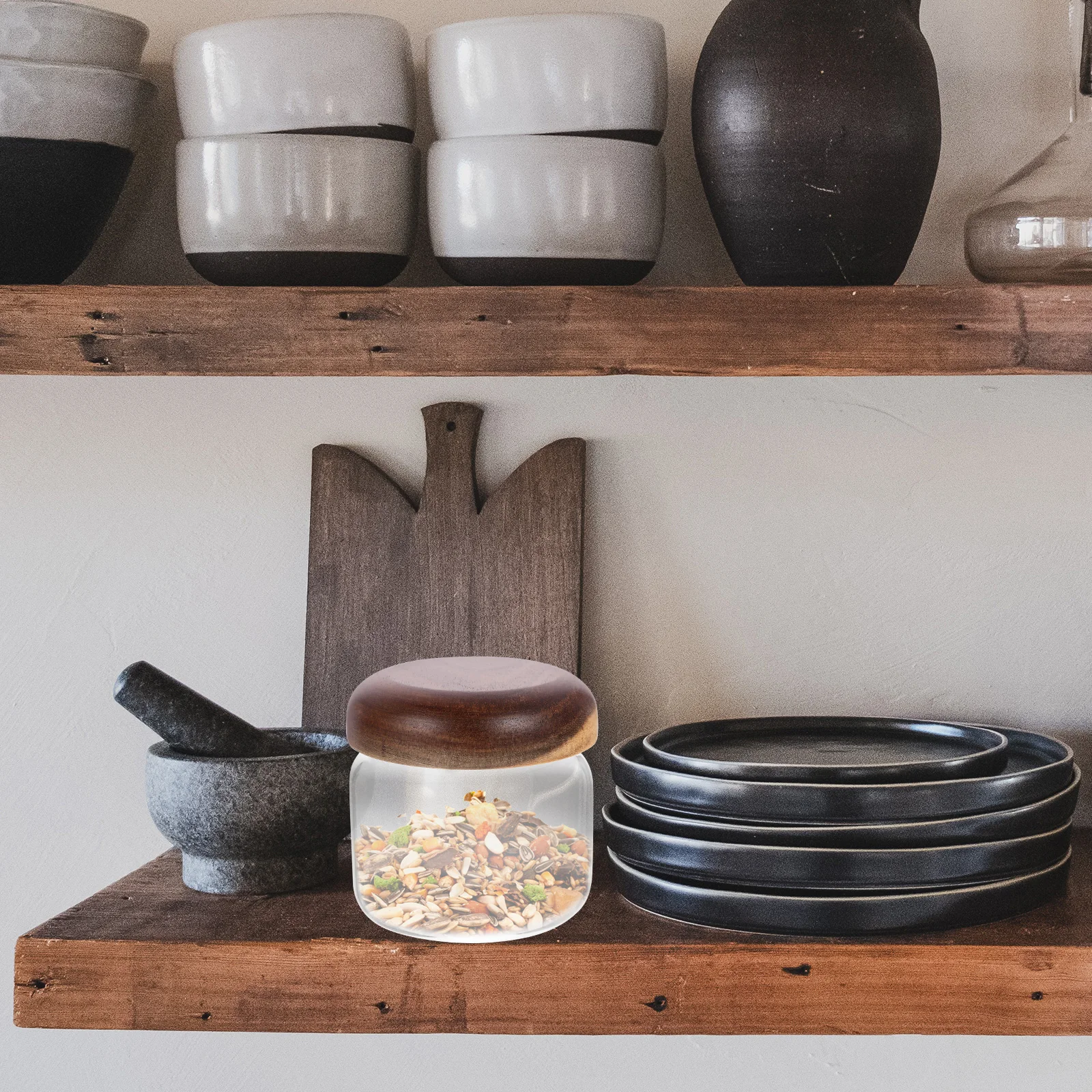 

250Ml Glass Storage Jar with Wooden Lid Airtight Sealed Container for Dry Food Tea Cereals Kitchen Essentials Glass Containers