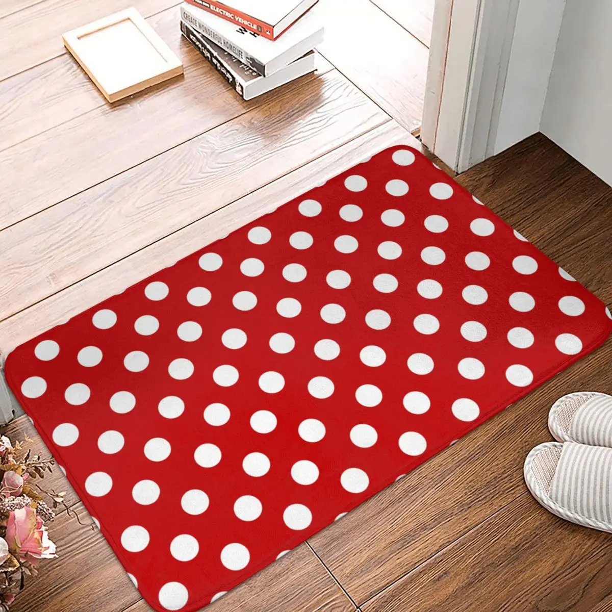 Red With White Polka Dots 40x60cm Carpet Polyester Floor Mats Retro Anti-Slip Festivle Gifts