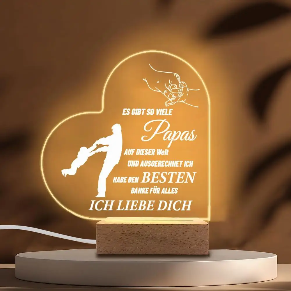 

1 шт., акриловые светящиеся украшения, аксессуары для фотосъемки, USB-основание, подарок папе, фигурки в форме сердца на день отца