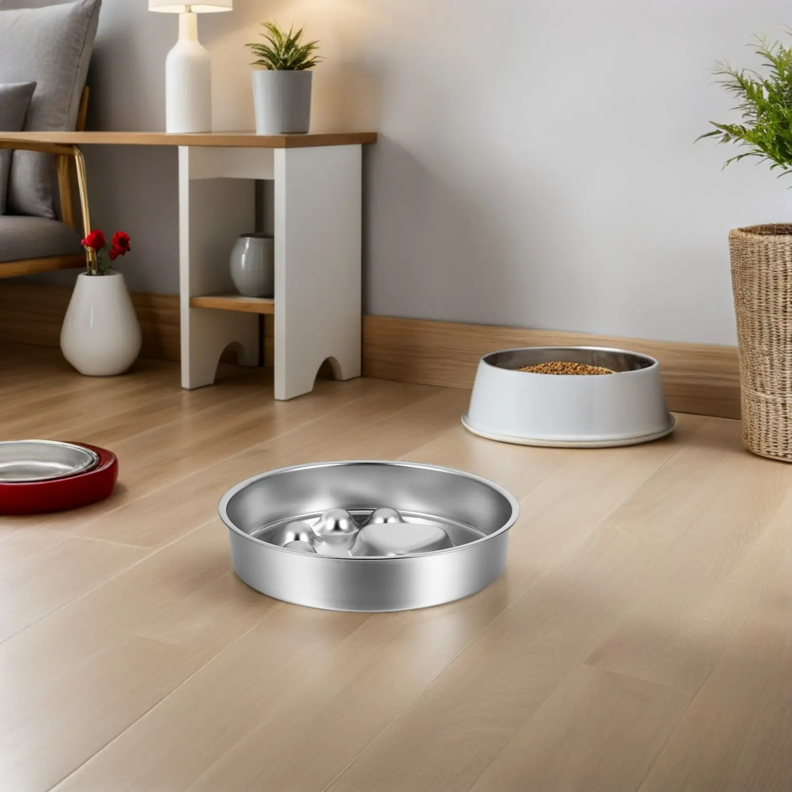 Stainless Steel Slow Feeder Dog Bowl Anti-Slip Metal Base Slow Eating Pet Food Dish for Fast Eaters Puppy Cat Lick Plate