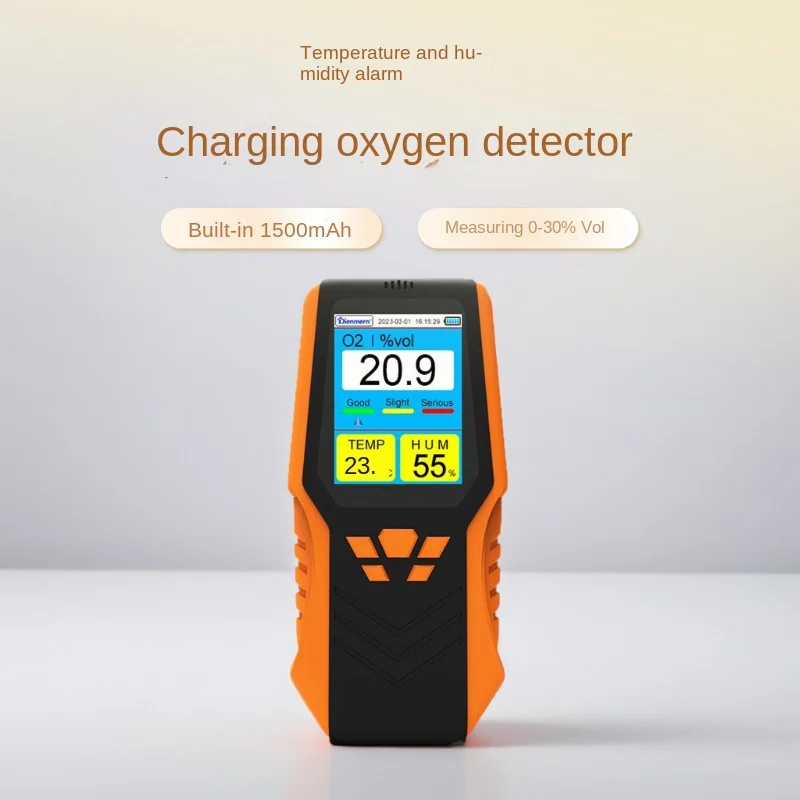 New handheld USB charging O2 oxygen concentration detector measuring range 0-30% Vol temperature and humidity alarm