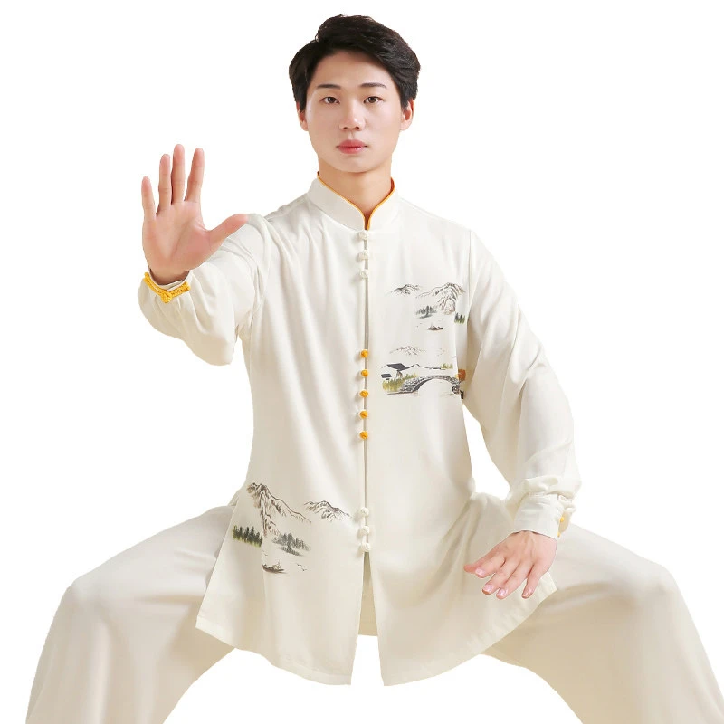 Men's Premium Printed Pearl Cotton Tai Chi Uniform - All-Season Martial Arts Practice & Baduanjin Performance Outfit (Unisex) 4