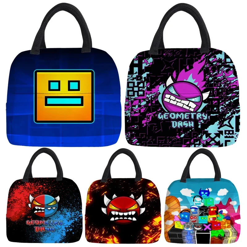 Angry Geometry Dash Cooler Picnic Bag Fashion Lunch Bag School Food Insulated Dinner Bag Camping Travel Handbag