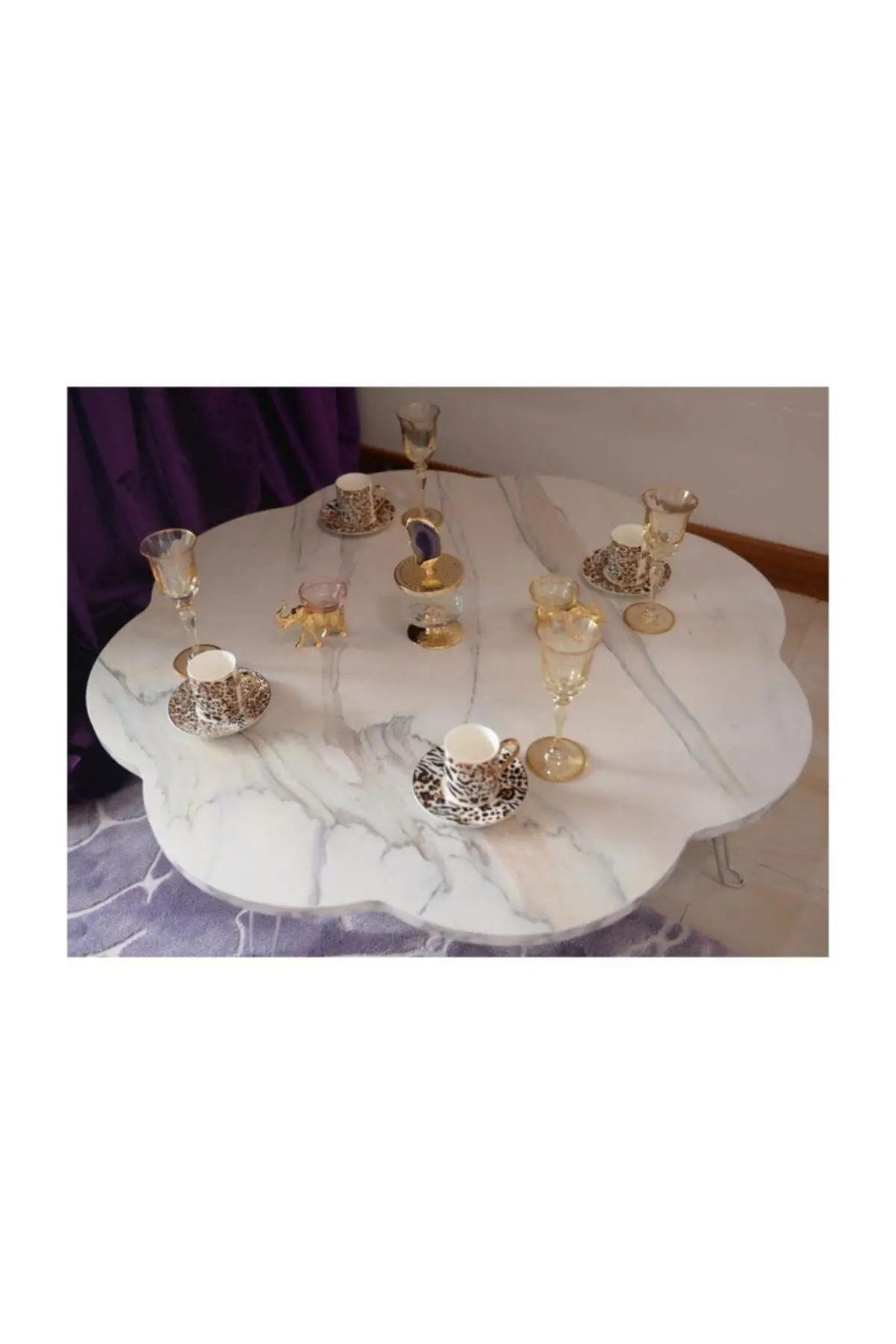 Marble Pattern Wood Folding Daisy Place Table 100 cm