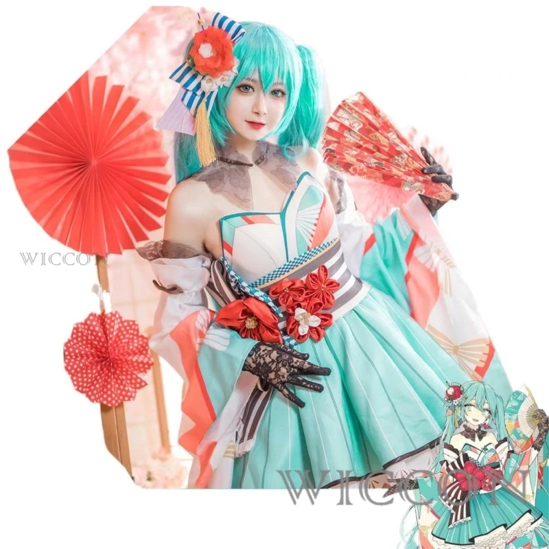 39 Culture World Cosplay Miiku vestido tipo kimono mujer chica uniforme traje Anime fiesta de Halloween Cosplay disfraz peluca