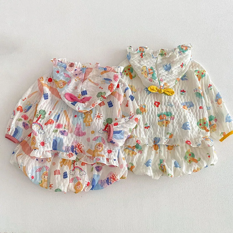 MILANCEL New Summer Kids Clothes Set 9M-5T Sweet Cartoon Girls Air-conditioned Sweater + Shorts Thin Loose Children Outwear 2PCS