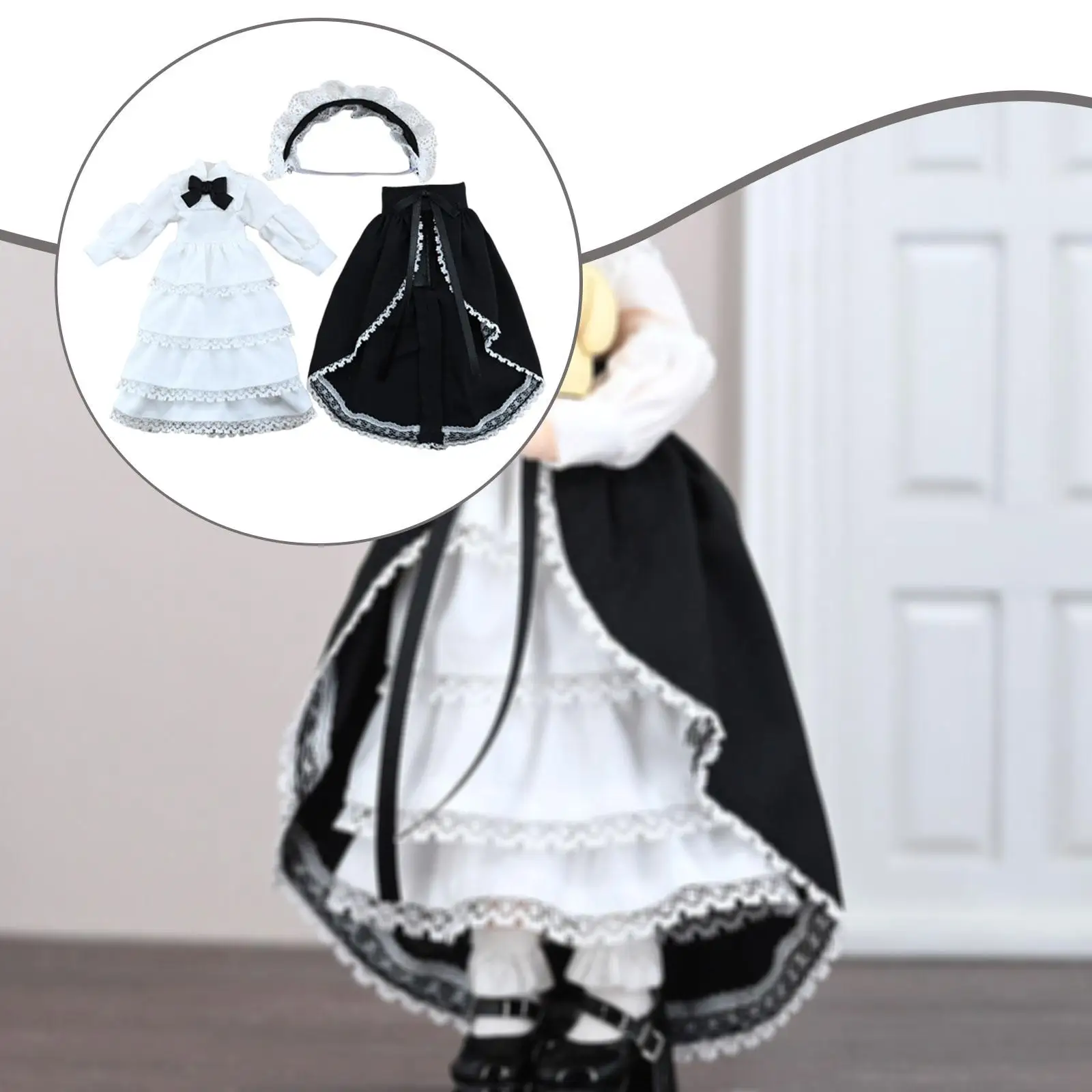 

1/12 BJD Doll Dress Cosplay DIY Accessories Headwear Dress Apron Outifit Costume