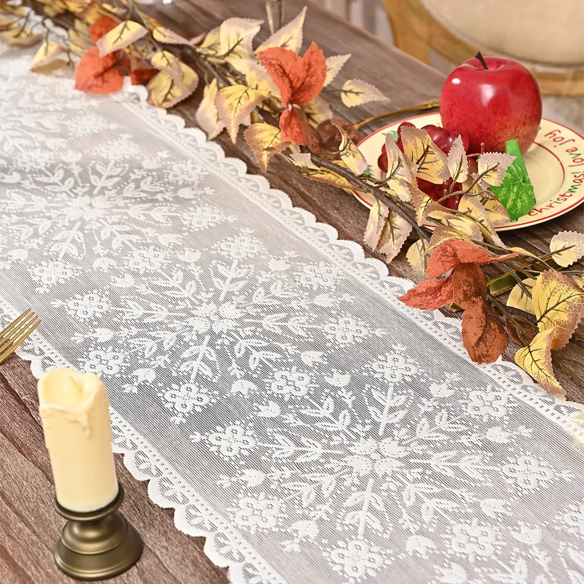 البوهيمي الكروشيه مكرميه الجدول عداء مع شرابات البيج الدانتيل مفرش المائدة خمر لمزرعة حفل زفاف زينة عيد الميلاد #5