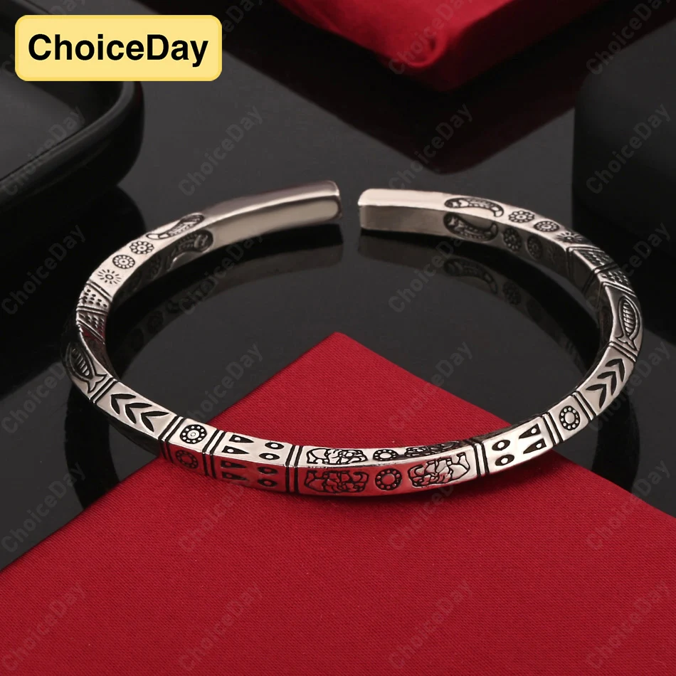 

ChoiceDay 925 Sterling Silver Roman Geometric Open Bracelet Men Women Charm Jewelry Gift Hip Hop Accessories
