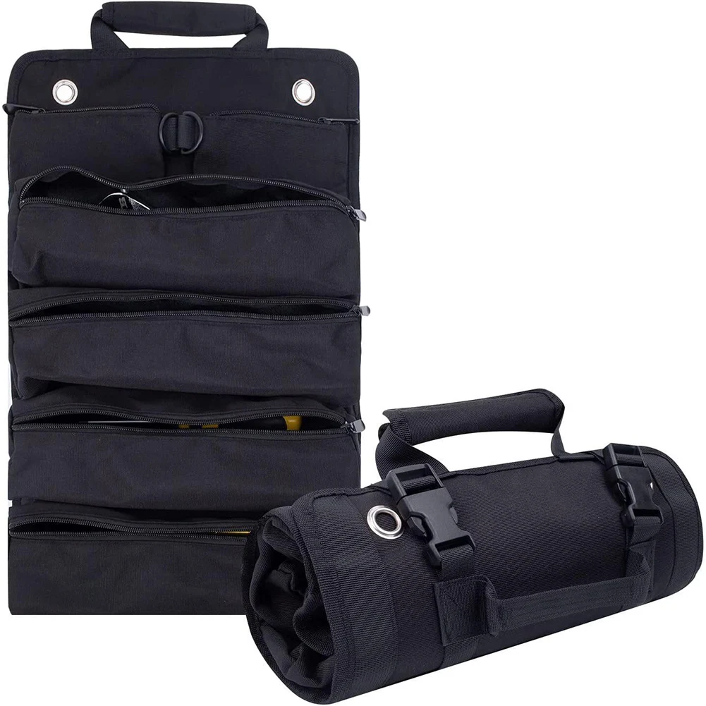 Organizador de rollo de herramientas multibolsillo, bolsa portadora portátil para mecánicos, electricistas, motocicletas y camiones