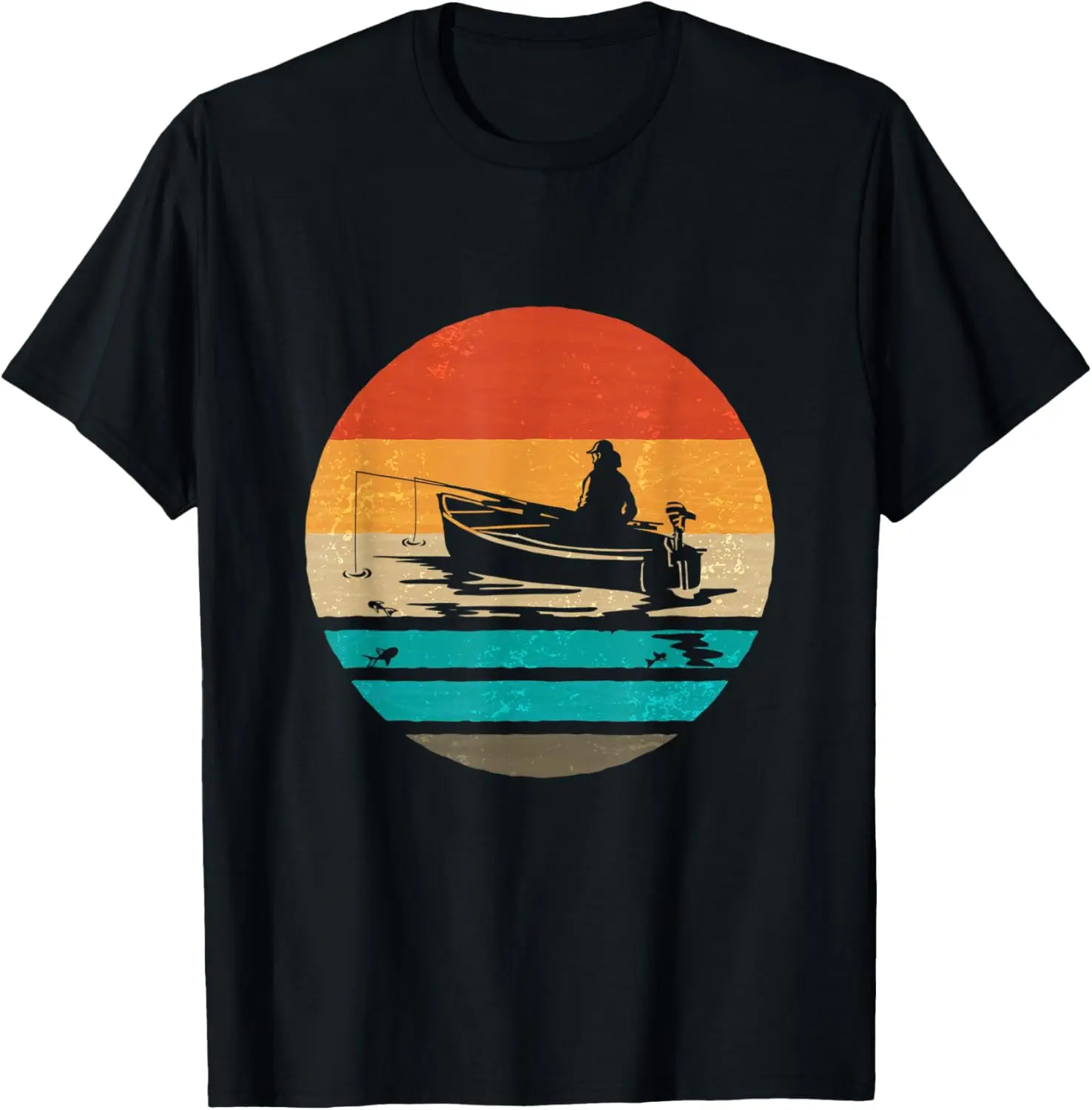 Retro Fisherman on Fishing Boat - Fishing Pole Fisherman T-Shirt