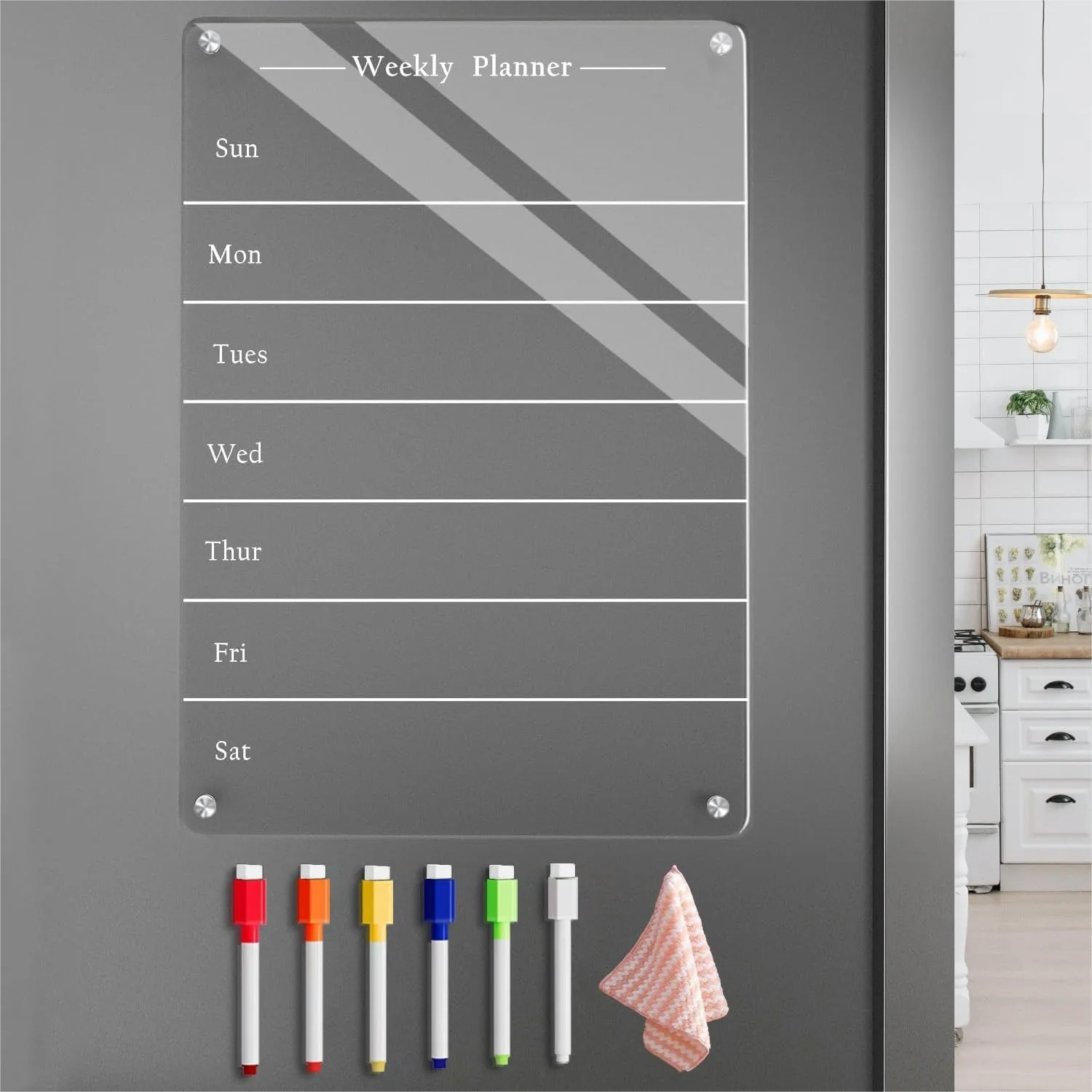 

9x13 Clear Weekly Meal Planner Magnetic Acrylic Board for Fridge with 6 Markers
