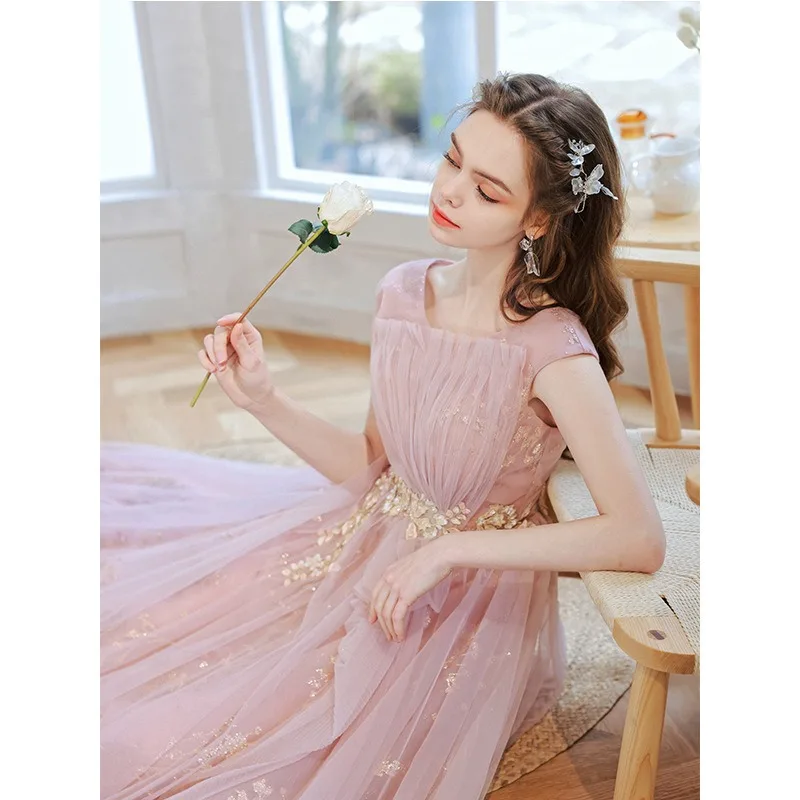 Robe de soirée en maille brodée pour femmes, à reflets, à la mode, Slim, élégante, longue, pour Banquet, usage quotidien, rose, nouvelle collection 2026