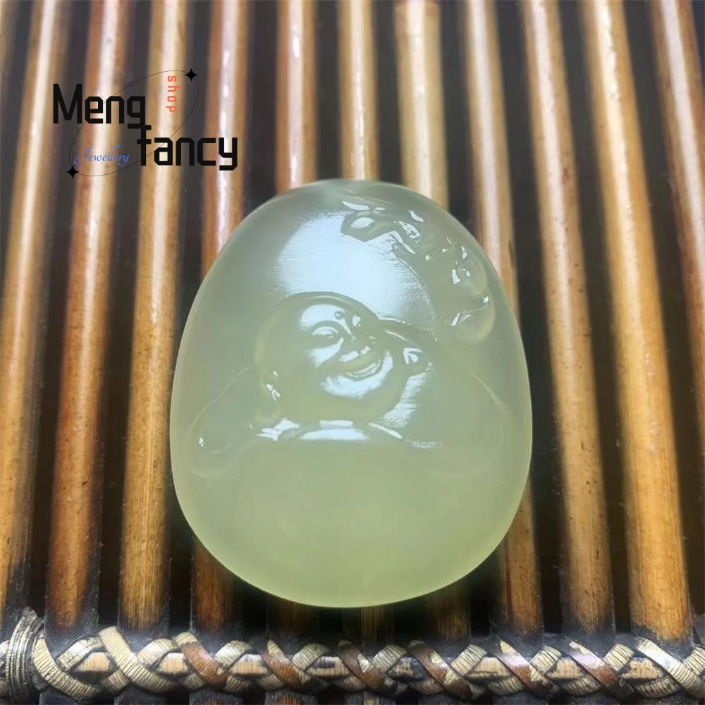 Natural Hetian Jade Pink Light Green Maitreya Buddha Pendant exquisite elegant simple high-grade Fashion Jewelry Holiday Gifts