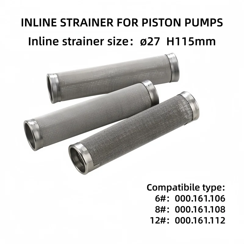 

Линейный фильтр для поршневых насосов, диаметр Ø27, высота H115 мм, совместимый с 6 # /8 # /12 # Фильтрующая сетка с покрытием из нержавеющей стали