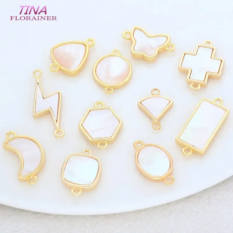 14K Gold Color Brass Heart Butterfly Round Cross 2 Holes Connect Charms Pendants Necklace Jewelry Making Supplies Accessories