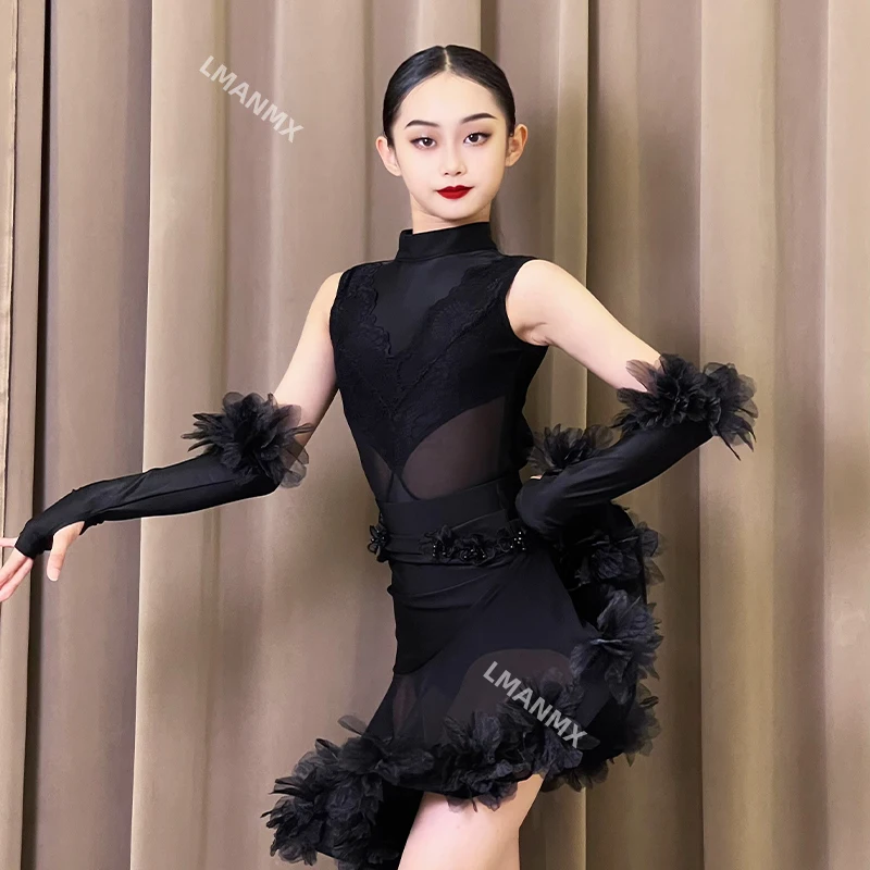 2025 Otoño/Invierno nuevo vestido de baile latino, vestido de práctica para niñas, conjunto de actuación de baile para niños