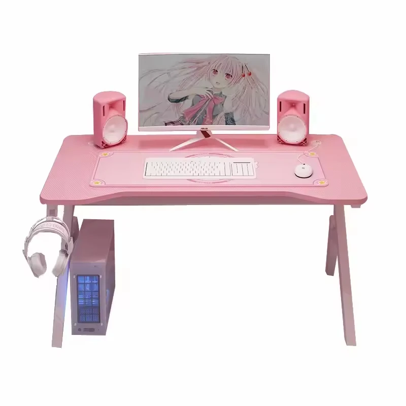 *Professional K-Shaped Adjustable Height Gamer Desk Carbon Fiber Surface Ergonomic Design Durable Wooden Frame LED