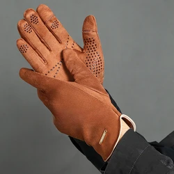 Winter Warm Gloves for Men's Outdoor Cycling and Driving Suede and Fleece Thickened Non-slip Touch Screen Gloves