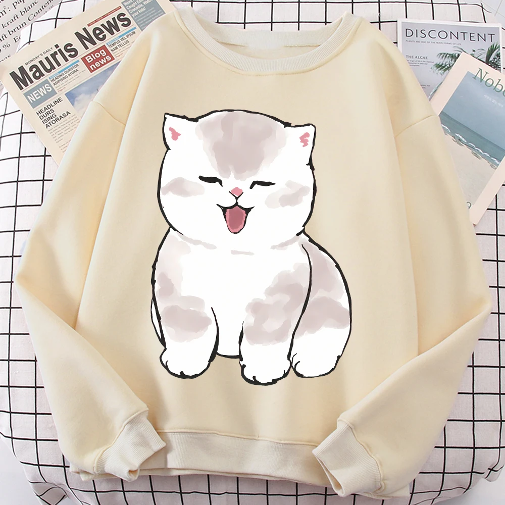 

Мужской пуловер A Happy Little Cat, осенний свитшот с круглым вырезом, модная одежда в стиле хип-хоп, повседневная флисовая одежда унисекс, базовая одежда с длинным рукавом