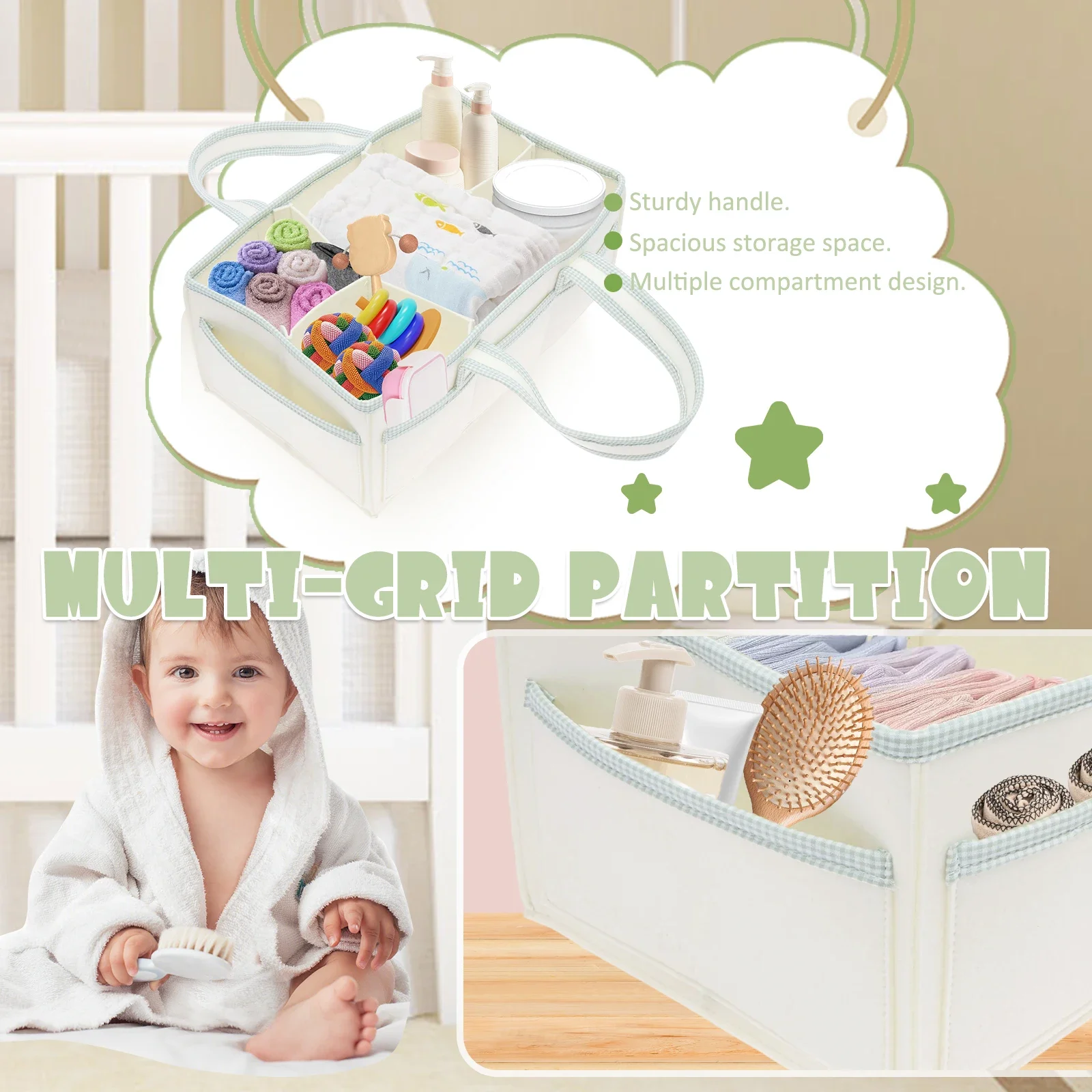 กระเป๋าจัดระเบียบผ้าอ้อมเด็กแบบผ้าสักหลาด พร้อมหูหิ้วและแผ่นกั้นแบบถอดได้ สำหรับพกพาและจัดเก็บในห้องเด็ก