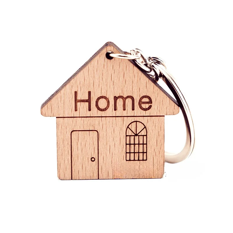 DIY Wooden House Keychain Pendant Beech Wood Creative Handcraft Custom Keyring Bag Car Key Chains Gift