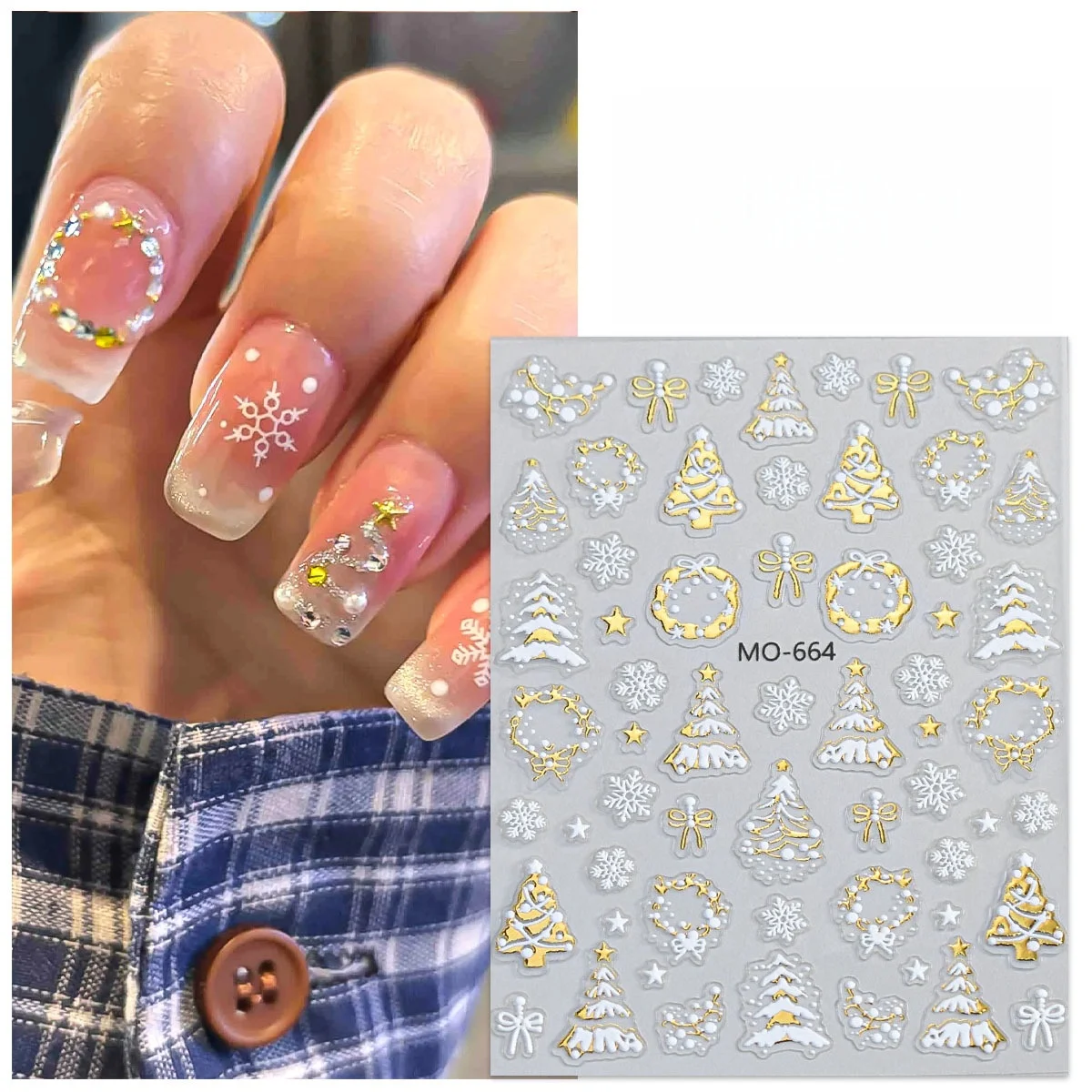 جديد شجرة عيد الميلاد مذهب ملصقات الأظافر تنقش ثلاثي الأبعاد الأبيض ندفة الثلج التعميم جارلاند DIY بها بنفسك ملصقات الأظافر يمكن ارتداؤها