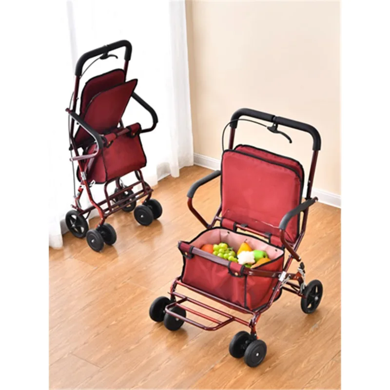 Elderly handcart can sit, foldable, and lightweight. Elderly shopping cart, small cart, shopping, walking, widened, and enlarged