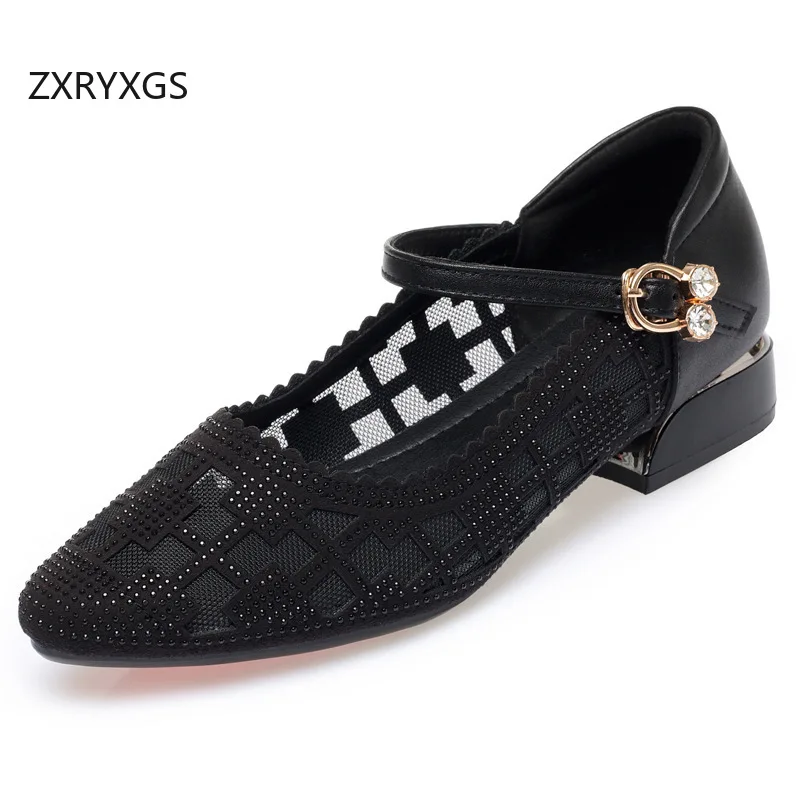 

ZXRYXGS/2020 летние остроконечные сандалии из натуральной кожи, обувь со стразами, женские новые сандалии большого размера, банкетные сандалии на низком каблуке