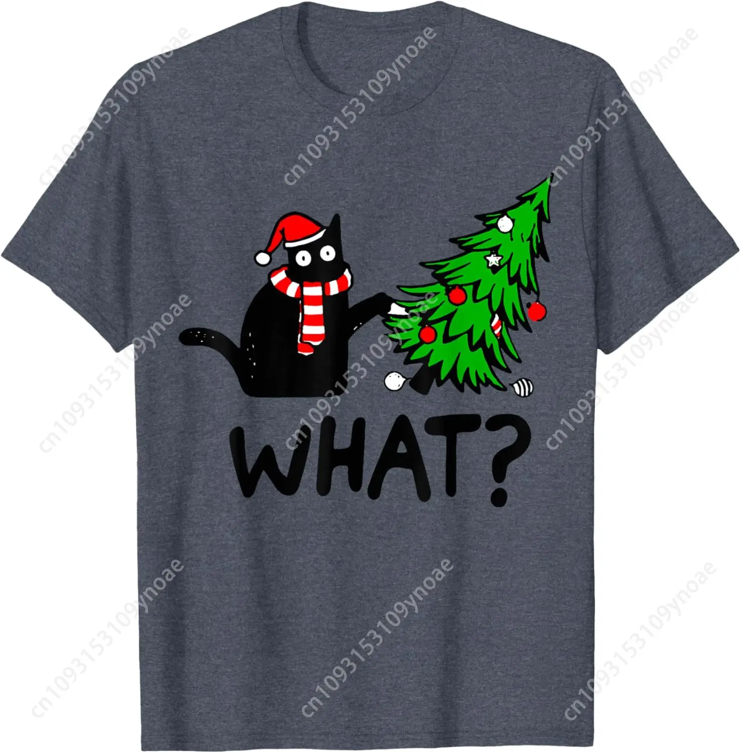 Funny Black Cat Gift Pushing Christmas Tree Over Cat What TShirt Man Women Cotton Tee Soft Shirt Breathable Top Short Sleeves