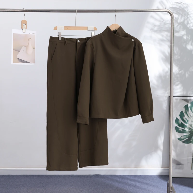 Mantel, Tube Top und Hose 3-teiliges Set für Damen, Sexy Laternenärmel-Jacke mit Reißverschluss, Gerüschte Lose Jacke, Hochgeschnittene Weite Hose, Outfit – Detail 3