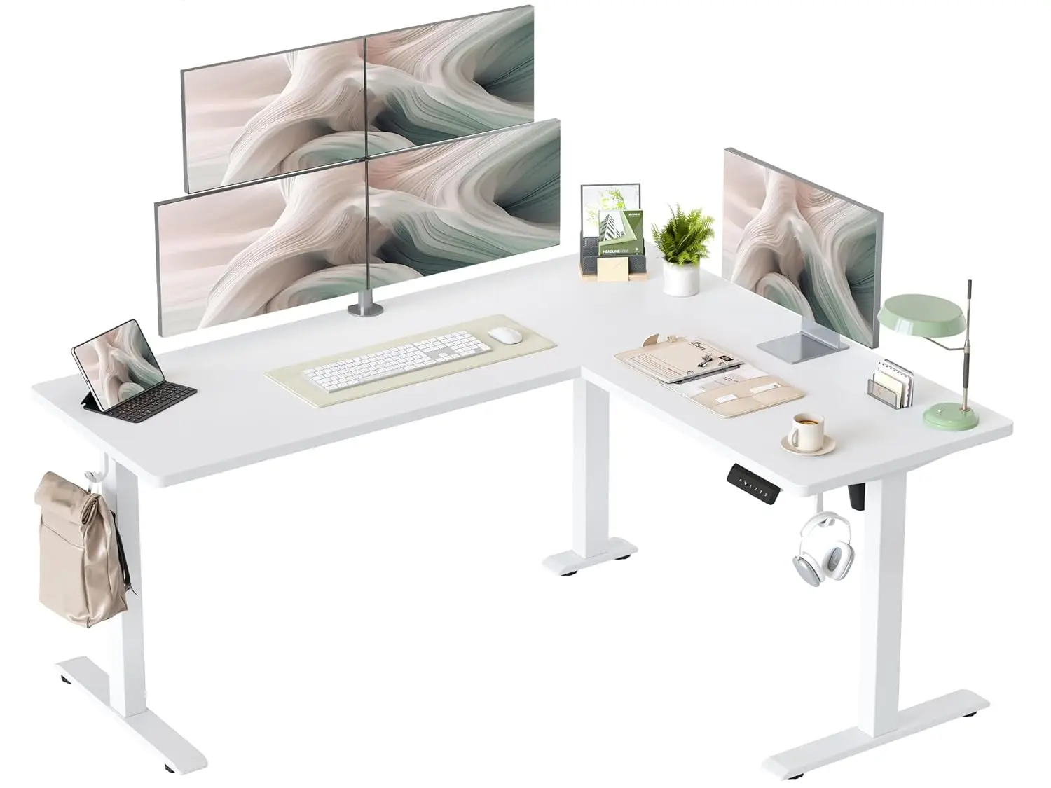 L Shaped Standing Desk Adjustable Height, Electric Corner Standing Desk, 63 X 55 Inch Sit Stand Computer Table With Splice Board