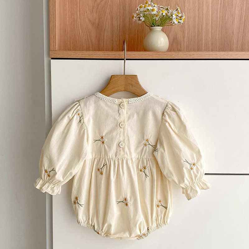 الخريف الوليد الطفل بنات بذلة طويلة الأكمام القطن زهرة التطريز طفل رضيع فتاة داخلية طفل الفتيات الملابس مقوس دانتيل