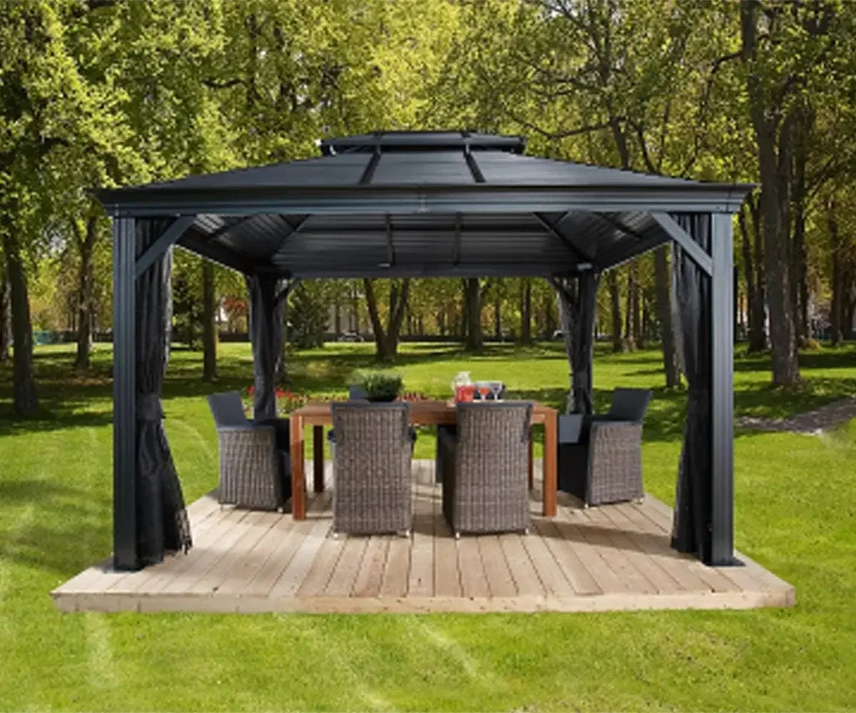 Outdoor 12' x 14' Mykonos Double Roof Hardtop Gazebo Outdoor Sun Shelter