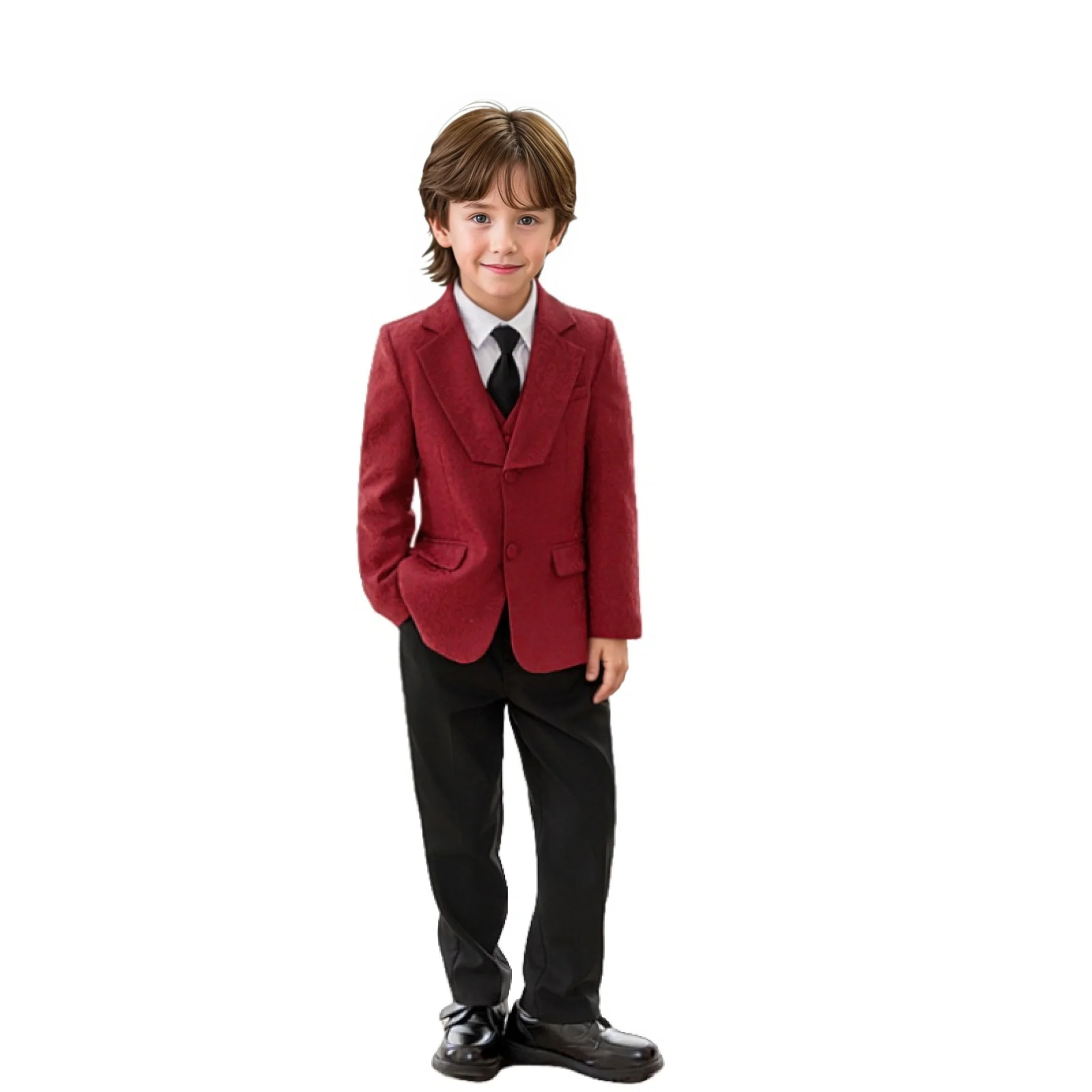 Autumn Boys Red Suit Set Children Birthday Party Wedding Host Piano Performance Costume Kids Blazer Pants Vest Tie Outfit
