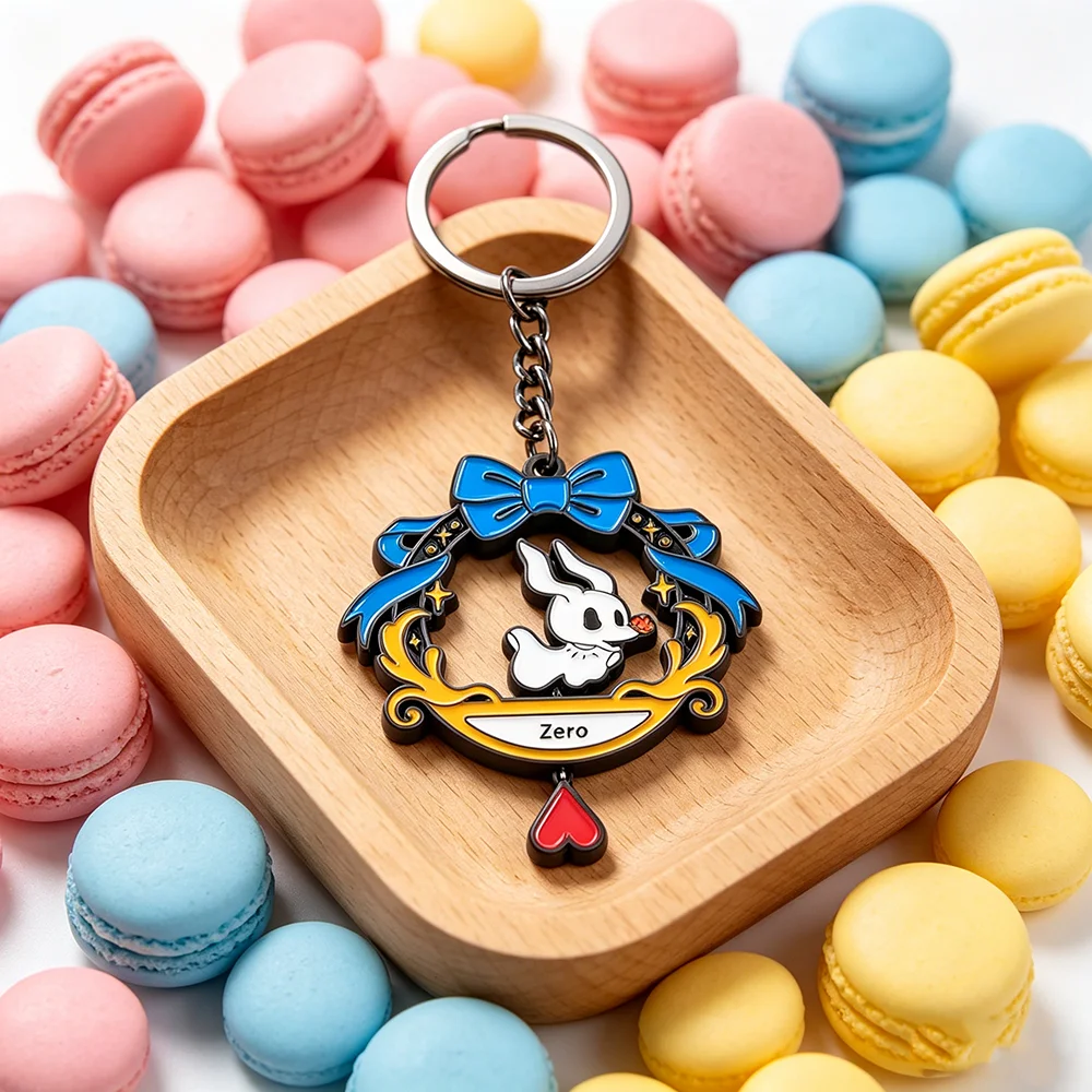 Zero Rotating Keychain Spinning Ghost Dog Keyring Kawaii Anime Metal Blue Bow Pendant Bag Decor Gift for Kids Friends
