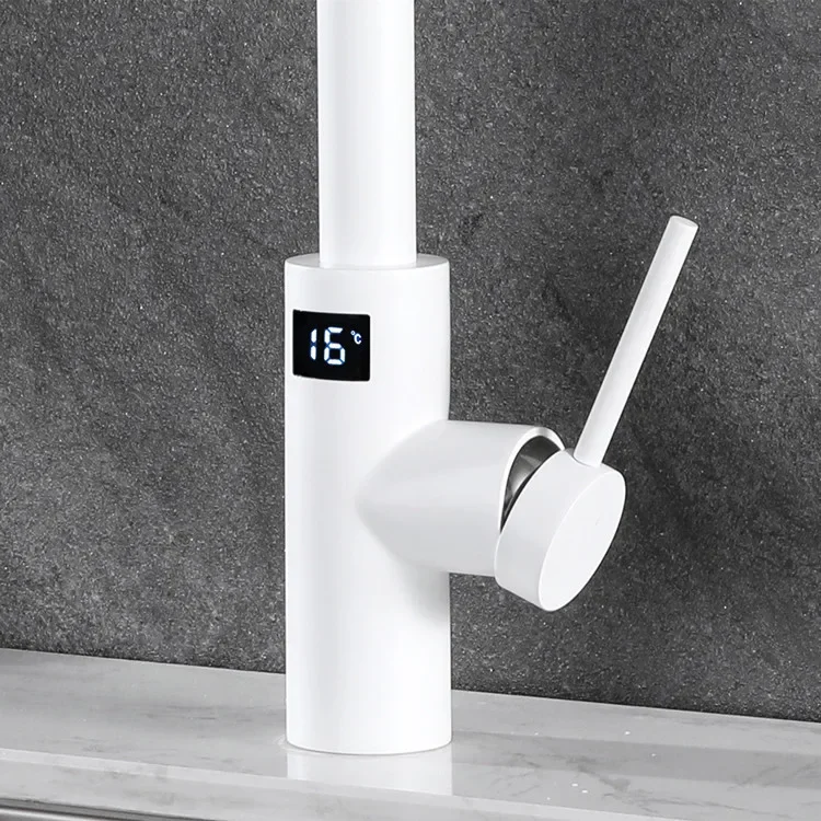 White Touch Digital Kitchen Faucet LED Screen Hot Cold Pull Out Kitchen Sink Mixer Tap Smart Sensitive Touch Kitchen Faucets