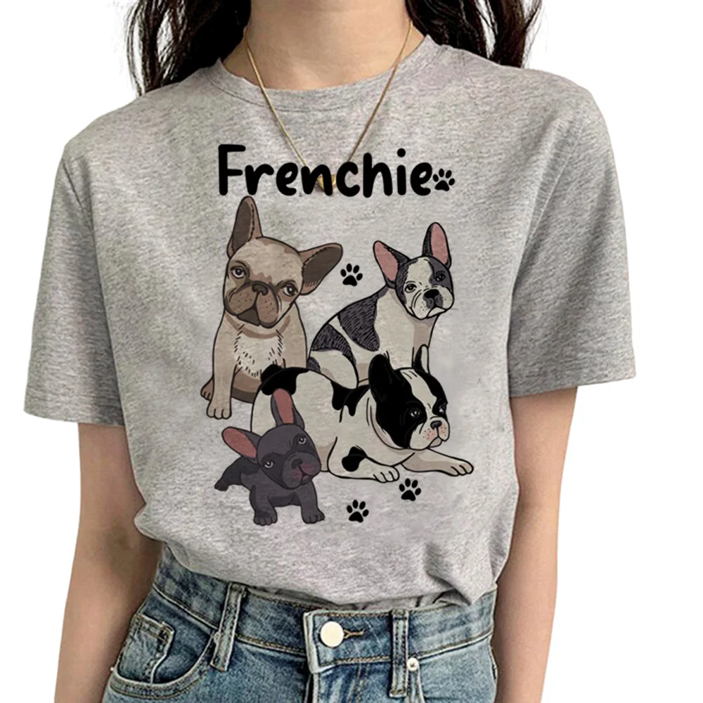 

French Bulldog t-shirts women summer comic designer t shirt female funny manga clothes