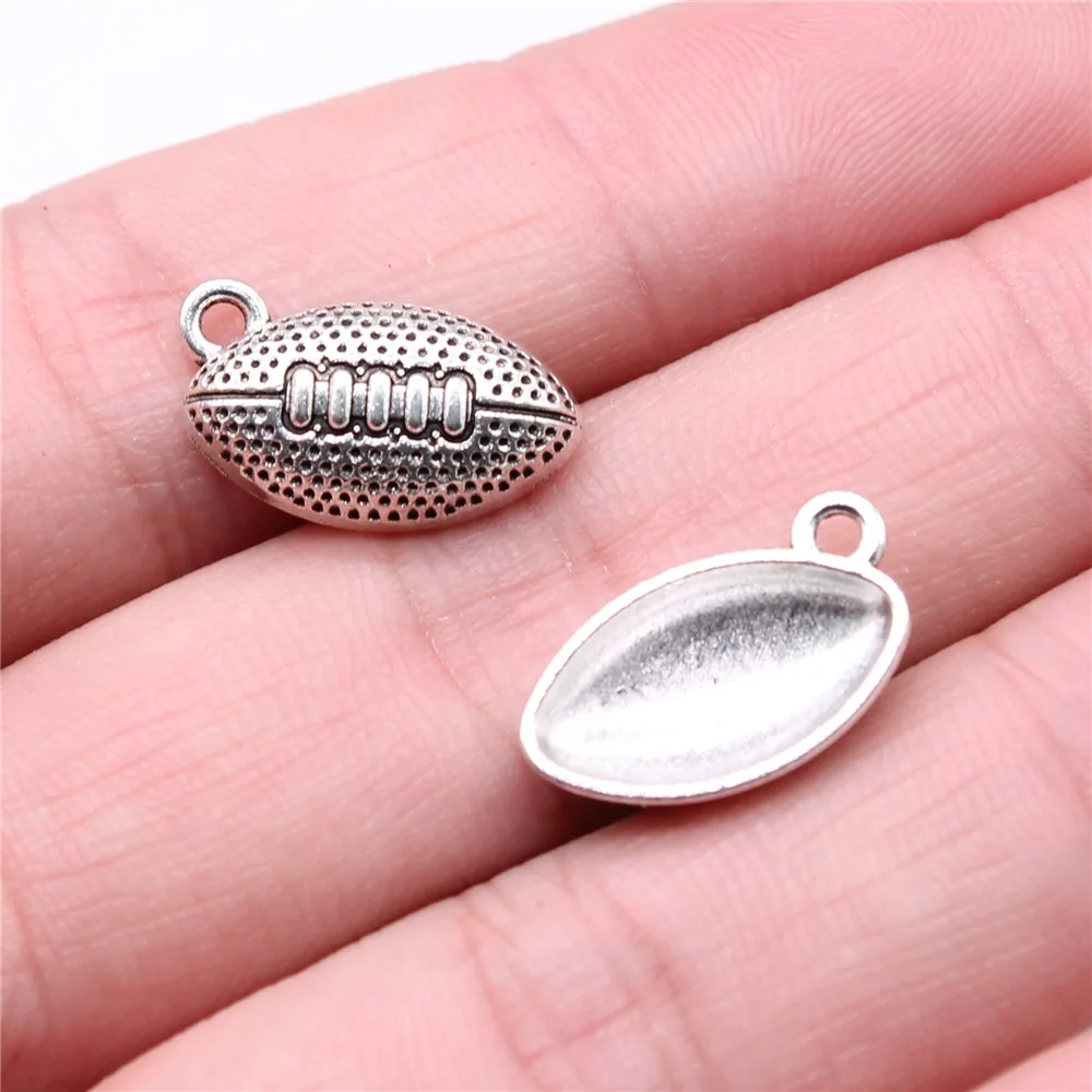 10pcs 17x10mm Antique Silver Color Football Charms Pendant Alloy Materials Jewelry Findings