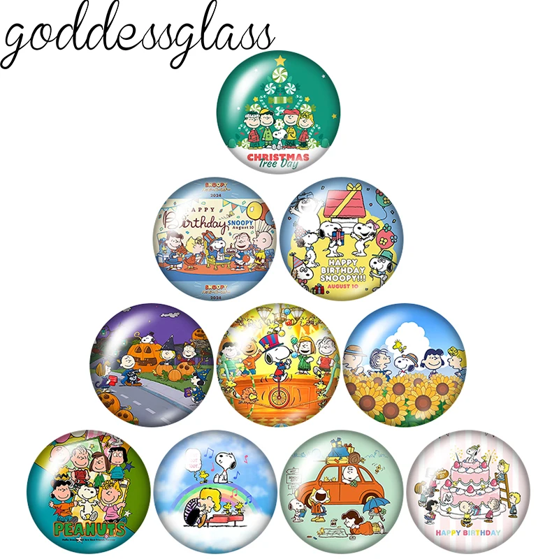 

MINISO Snoopy with Family Friends 12mm/18mm/20mm/25mm Round photo glass cabochon flat back Making findings for keychain
